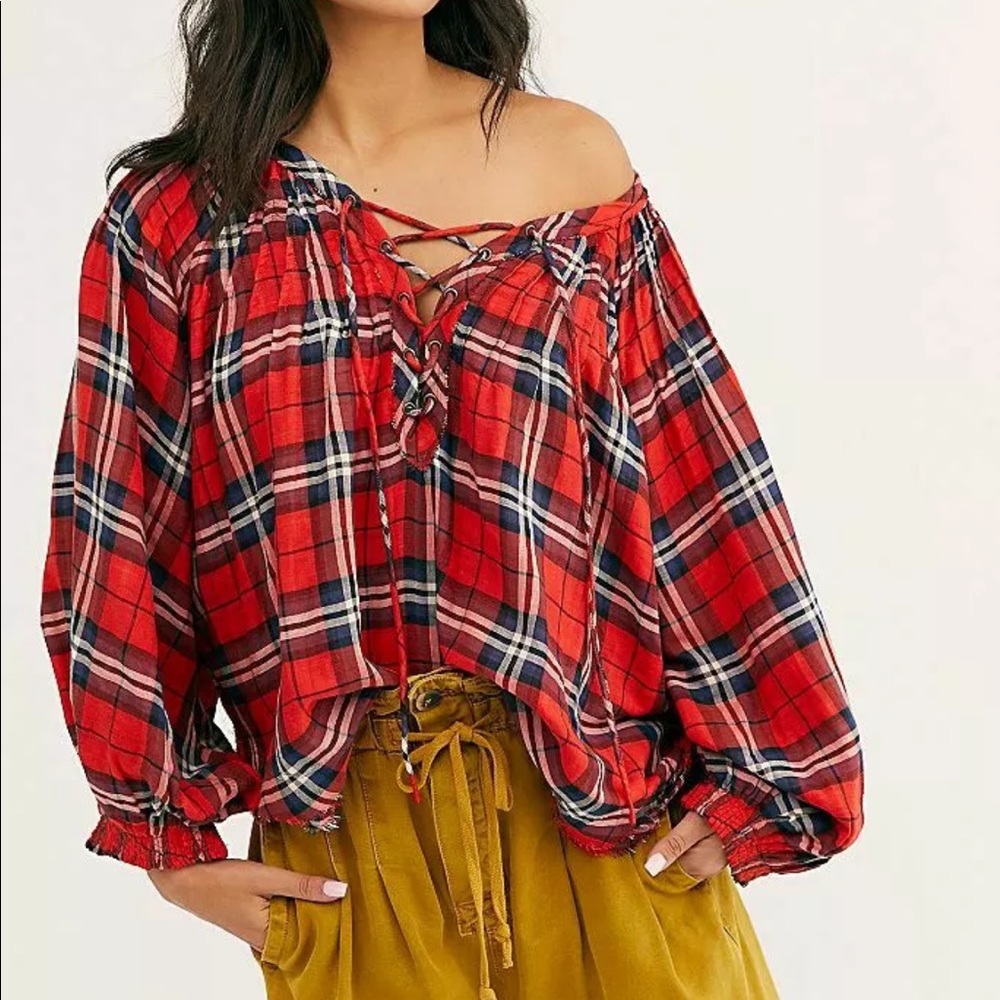 Free People Women's Cloud Breaker Tunic Top Plaid